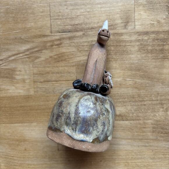 Art Pottery Signed Unicorn Whimsical Funny Ugly Clay Bell Rattle Figurine OOAC - Picture 10 of 11